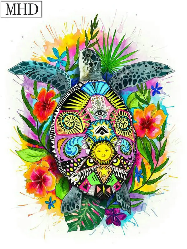 

Watercolor turtle 5d diy diamond painting color turtle full square drill diamond rhinestone 3d diamond mosaic artwork for home