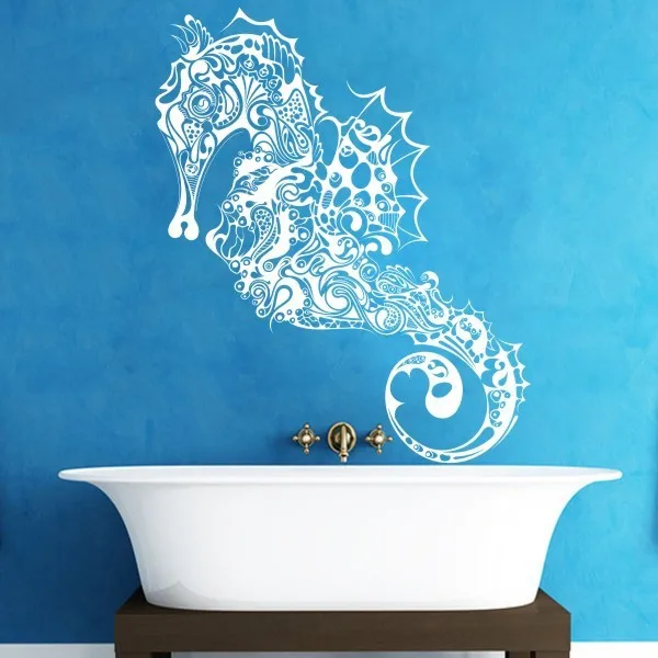 Home decoration seahorse Vinyl wall Decal Fish hippocampus Sticker Ocean wall art Graphics 213cm x110cm