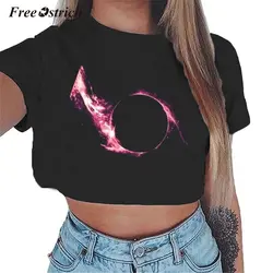Бесплатная страуса летние женская одежда 2019 черная дыра футболка Для женщин Street планета печати Повседневное тонкий Mujer рубашка Femme Топы N30