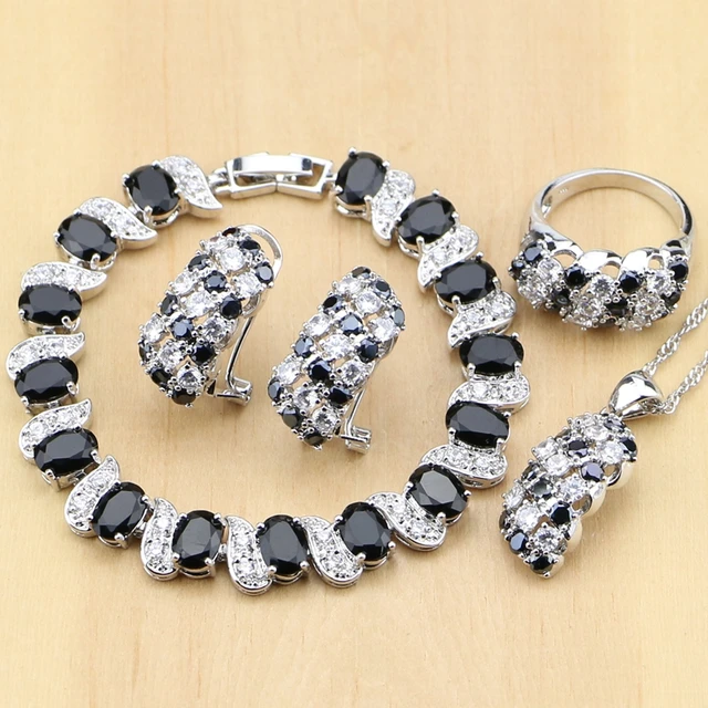 Buy 925 Sterling Silver Jewelry Black And White CZ