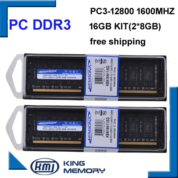 KEMBONA PC LONGDIMM DEKSOTOP DDR3 теплоотвод 16 Гб 1600 МГц 16 Гб(комплект из 2,2X8 ГБ) PC3-12800 абсолютно для всех материнских плат