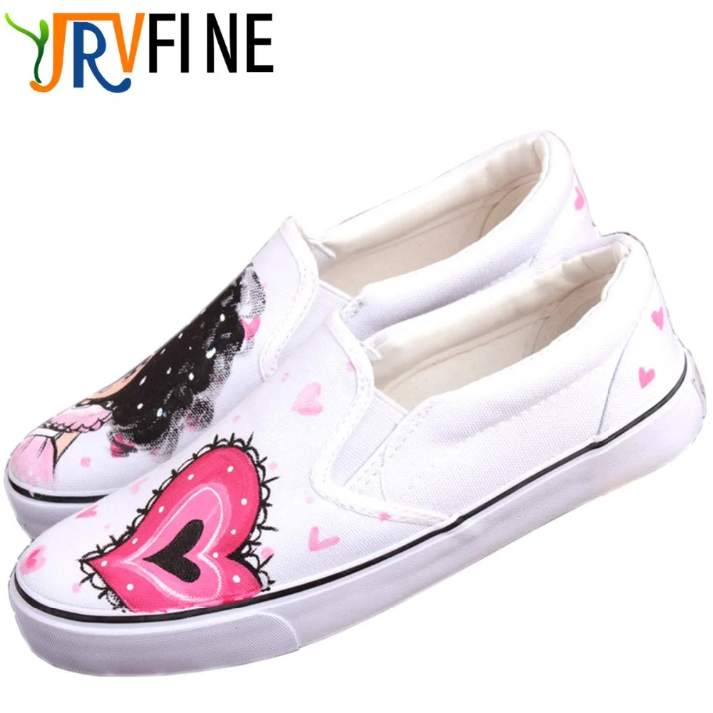 

YJRVFINE Fashion Slip-on Love & Dancing Girl Hand Painted Canvas Shoes Woman Shoes Casual Outdoor Walking Women Flat Shoe B5060W