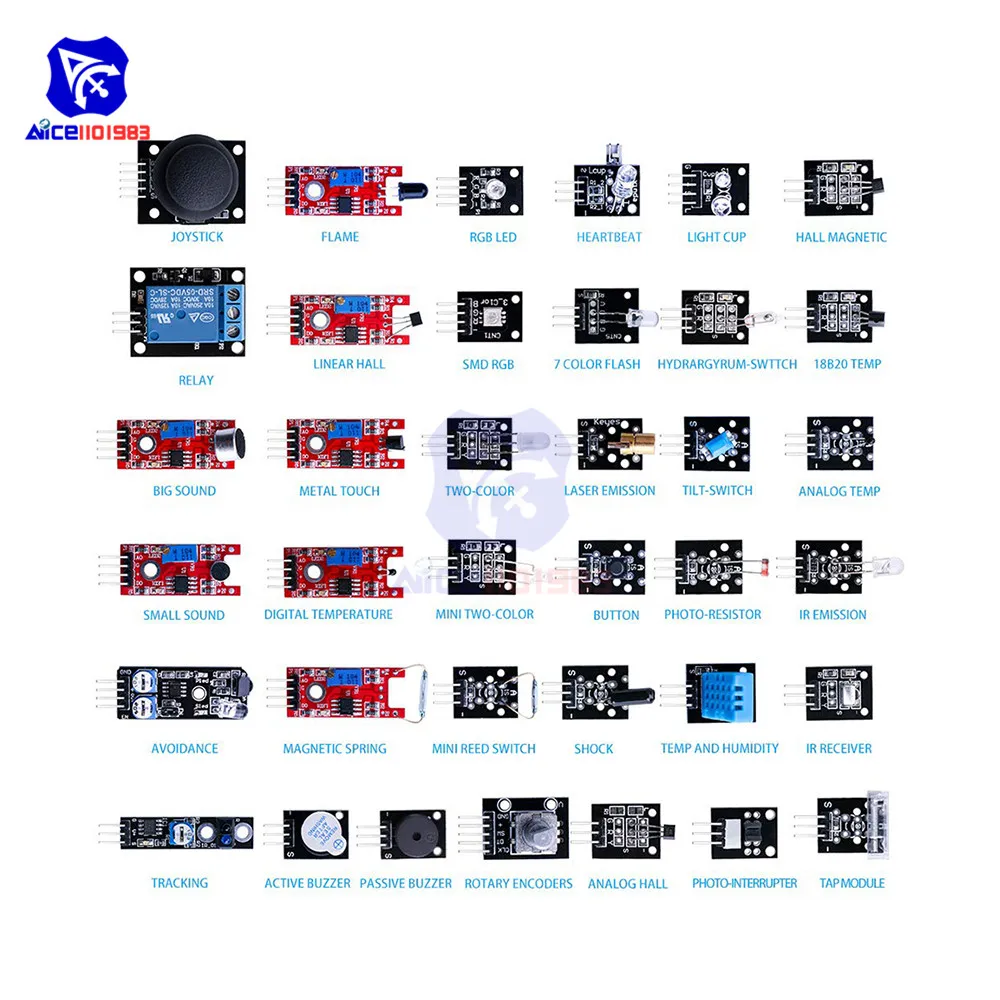 Набор сенсорных модулей diymore 37 в 1 для Arduino R3 UNO MEGA Nano Raspberry Pi Обучающий набор с