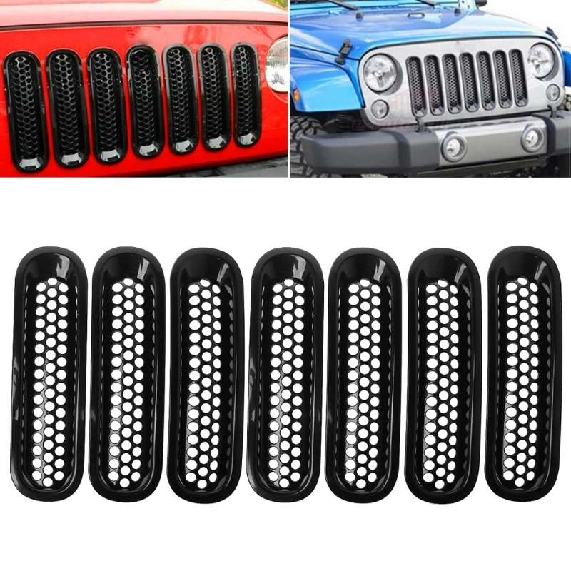 Car-Styling 7PCS For Jeep Wrangler JK 2007-2017 Matte Black Front Insert Mesh Grille Trim Cover Racing Grills Exterior Parts Car-Styling 7PCS For Jeep Wrangler JK 2007-2017 Matte Black Front Insert Mesh Grille Trim Cover Racing Grills Exterior Parts