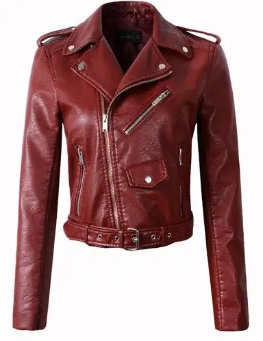 Ly Varey Lin Женская куртка из искусственной мягкой кожи Pu мотоциклетная красная куртка с отложным воротником розовая Байкерская Черная куртка на молнии в стиле панк - Цвет: wine red