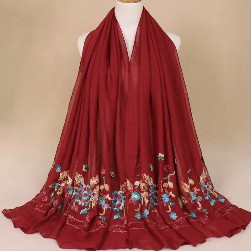 Хлопок ВС цветок вышитые мусульманский тюрбан шарф Для женщин нация ветер головной убор хиджаб оптовая продажа