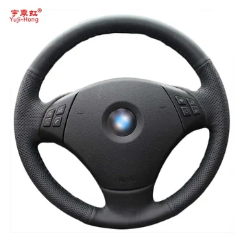

Yuji-Hong Car Steering Wheel Covers Case for BMW 320 325i 330 530 X1 Hand-stitched Black Artificial Leather Cover