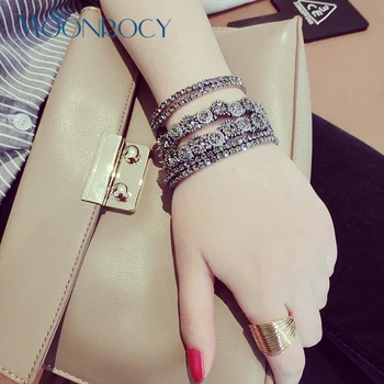 

MOONROCY Austrian Crystal Bracelets Vintage Jewelry Wholesale Blue Green Gray Crystal Multilayer Bracelet for Girl Women Gift