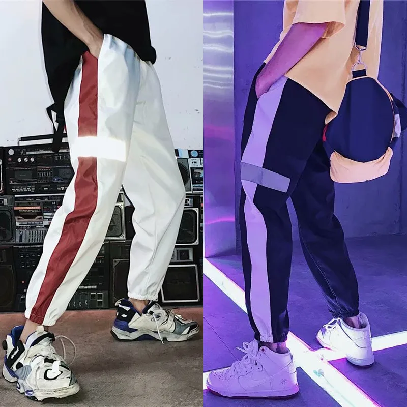 

2019 Sport Long Pants Unif Women Sweatpant flash Reflective Pants Joggers Hip Hop Dance Show Party Night Jogger Baggy Trousers