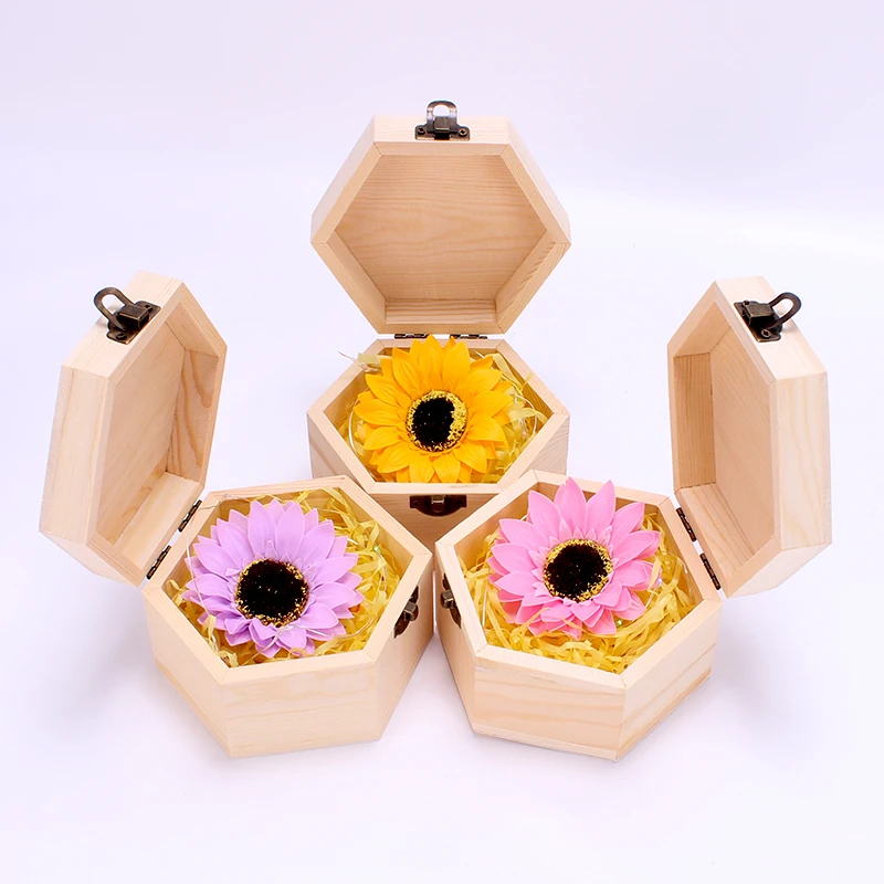 

Mother's Day Colorful Sunflower Hydrangea Soap Flower Gift Wooden Gift Box