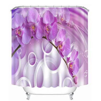 

New Shower Curtains 3D Circle Purple Flowers Pattern Bathroom Curtains Waterproof Thicken Washable Bath Curtain Bathroom Product