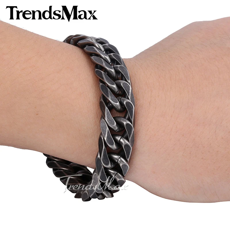 Trendsmax мужской Браслет Из бронзового металла, кубинский браслет из нержавеющей стали 316L, браслет для мужчин, ювелирные изделия,, 18 мм, KHB452