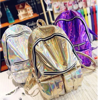 

2017 Mochila Masculina backpack Women Silver Hologram Laser Backpack Men's Bag leather Holographic Backpack Multicolor Schoolbag