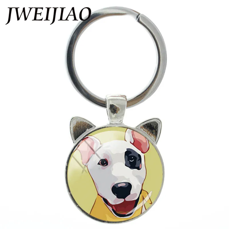 

JWEIJIAO Bull Terrier Dog Key Chain Silver Color Cat Ear Shape Pendant Cartoon Tortoise Monkey Elephant Key Buckle Custom TB149