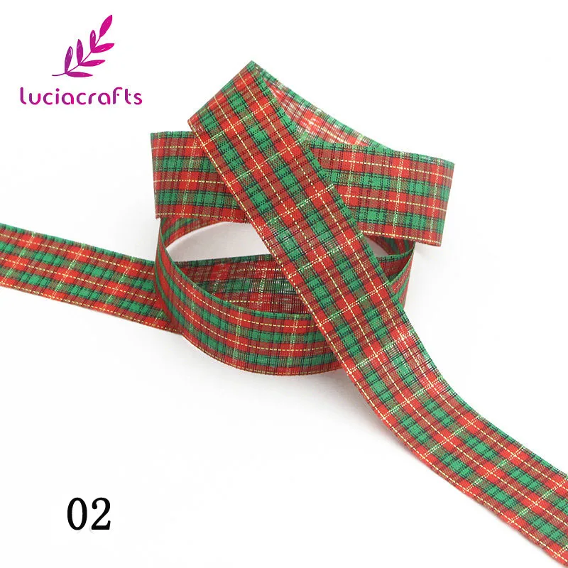 Lucia crafts, 5 ярдов, 25 мм, в клетку, с принтом, корсажные ленты, отделка, банты для волос, рождественский подарок, украшение, ручная работа, P0803 - Цвет: 02