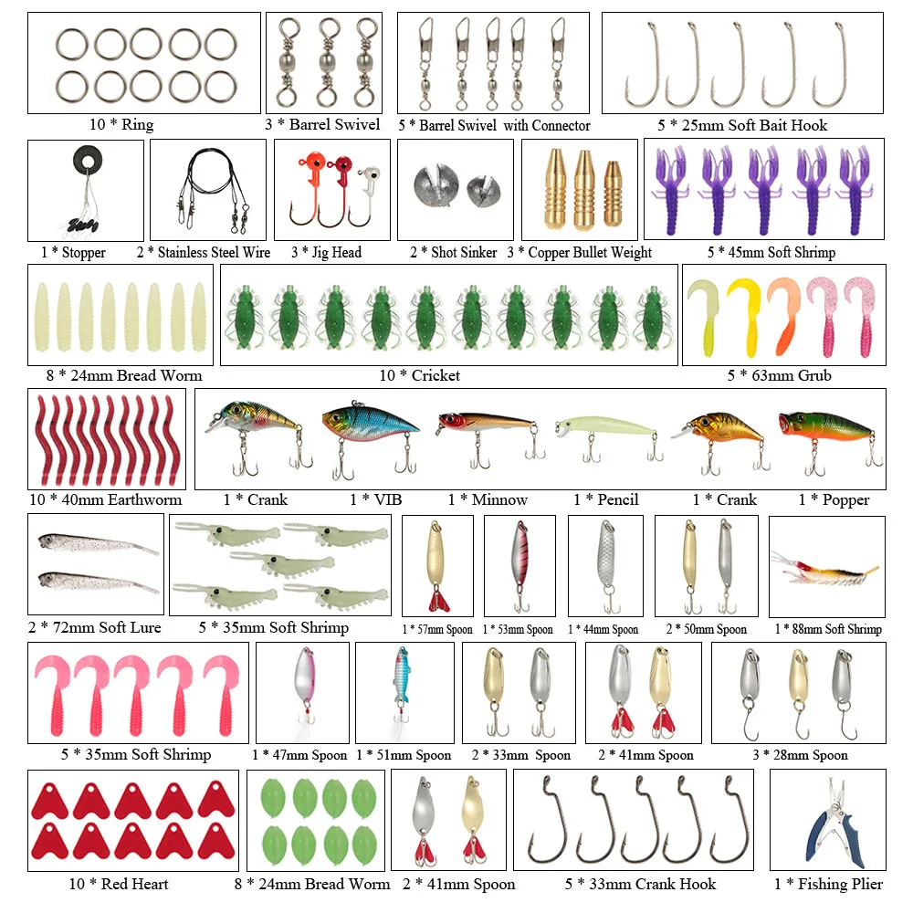 Lixada 232 шт. рыболовные приманки рыболовные снасти рыболовные Крючки набор аксессуаров смешанные жесткие мягкие приманки Поппер кренкбейт VIB Topwater Float