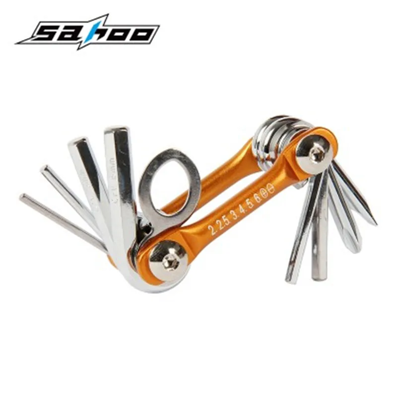 SAHOO Bicycle Tools 8 in 1 Multifunction Tools Repair Kit Yellow Portable Mini Foldable Bike