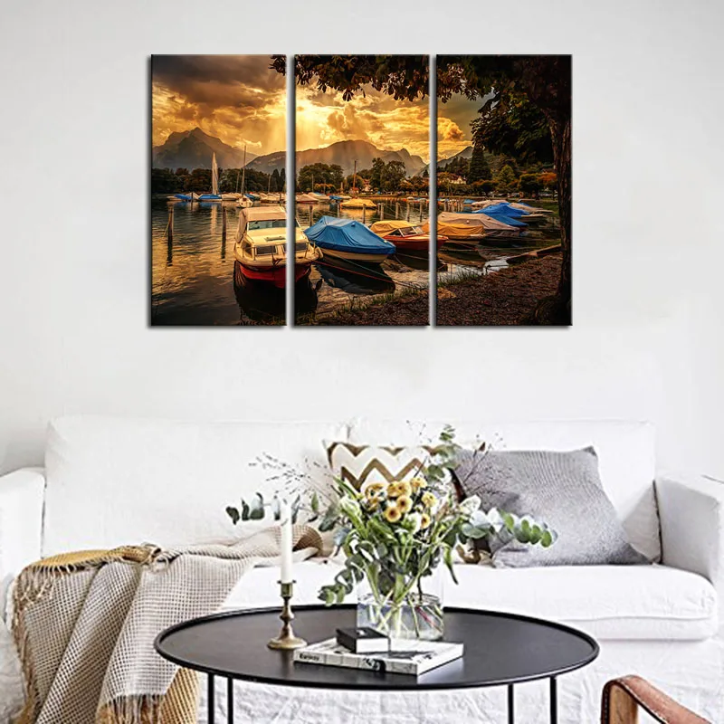 3 Pieces Hot Sell Posters Modern wall Painting Sunset ships Home wedding Decorative Modular Picture Print on Canvas Framework | Дом и сад