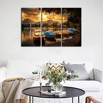 

3 Pieces Hot Sell Posters Modern wall Painting Sunset ships Home wedding Decorative Modular Picture Print on Canvas Framework
