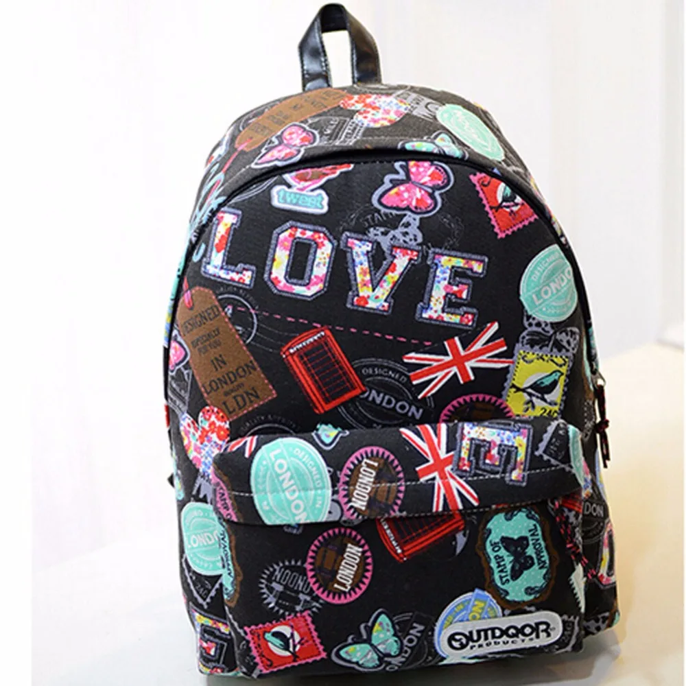 

Casual Canvas Backpacks Student School Bag Graffiti Backpack YOUTH Cartoon Print Rucksack Travel Laptop Graffiti Bolsa Mochila