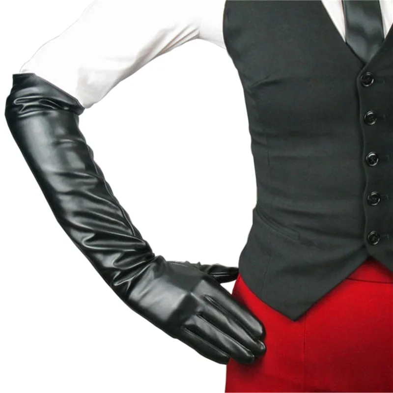 Touchscreen PU Leather Gloves Fashion Black 2019 New Women Gloves 50cm 40cm PU Unlined Cosplay Female Mittens P05