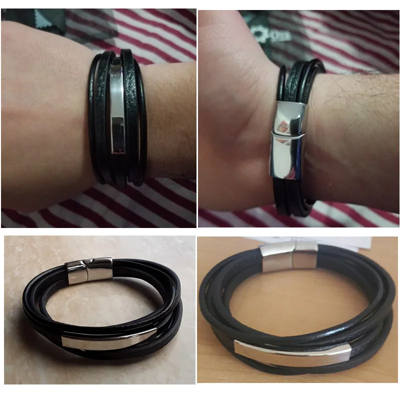 Pulseira Masculina Clean Couro e Aço