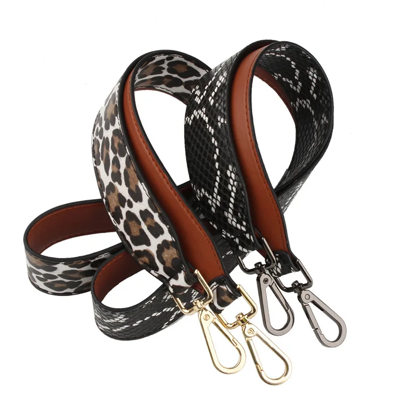 

Brand Designer Strap for Women Bag Snake Serpentine Leopard Pattern PU Wide Double Sides Belt Dual Function Bag Accessary