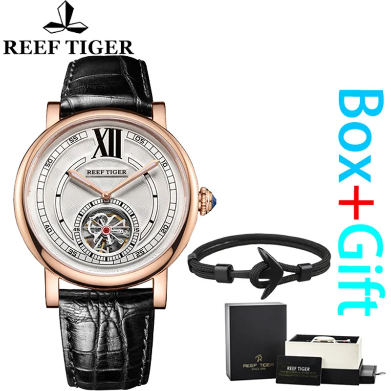 

Reef Tiger Luxury Tourbillon Automatic Clocks Mechanical 50M Waterproof Brand Watch Men Leather Strap Mens Watches reloj hombreR