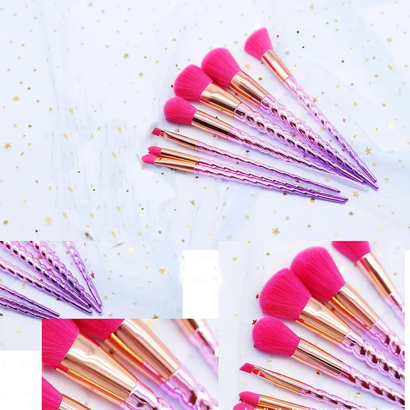 New Fashion 7pcs Lovely Pink Hair Makeup Brushes Set Foundation Blending Power Crease Brush Cosmetic Beauty Make Up Brush Tool