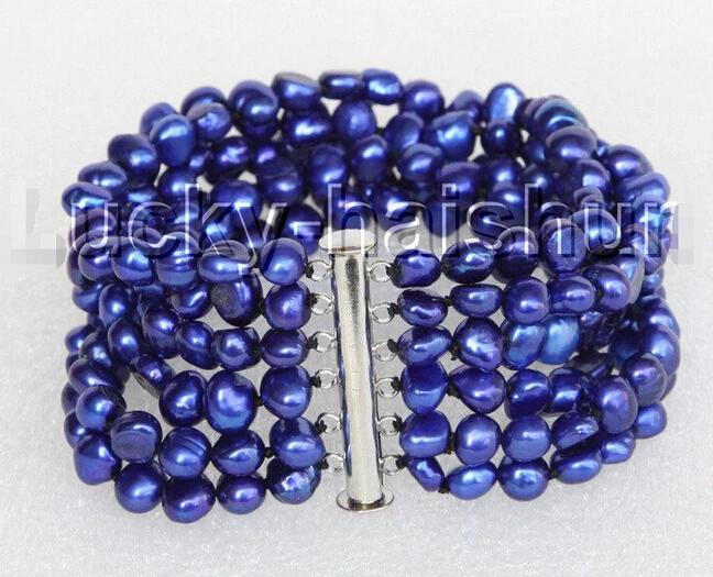 

Hot sell8" 8mm 6row Baroque navy blue pearls bracelet -Bridal jewelry free shipping