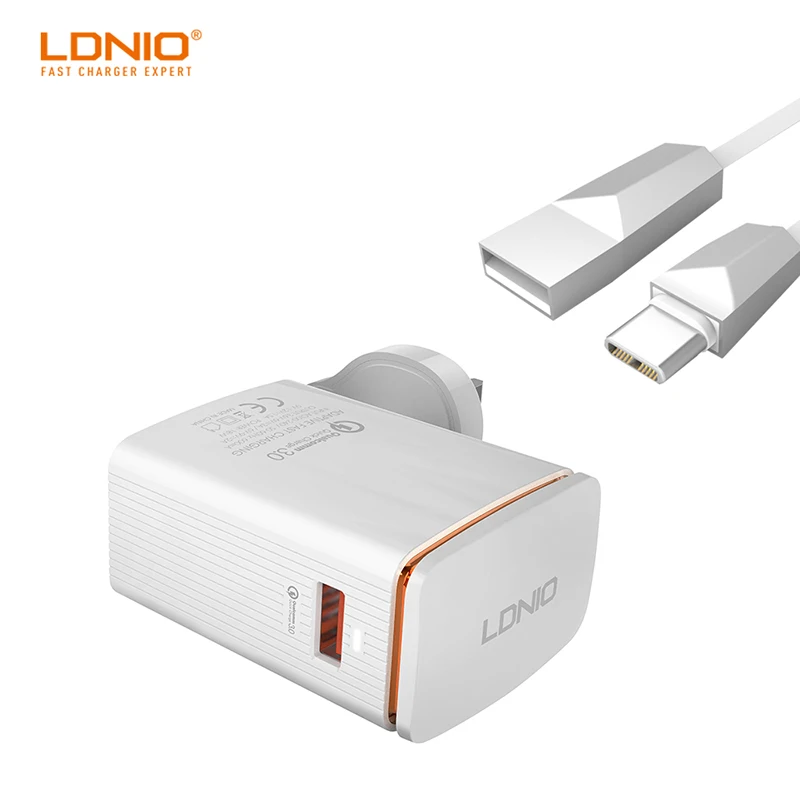 LDNIO A1301Q один USB порт QC3.0 домашнее зарядное устройство с Android/type-c/Apple кабель сотового телефона опционально для Xiaomi/huawei мобильного телефона - Тип штекера: Type-c cable