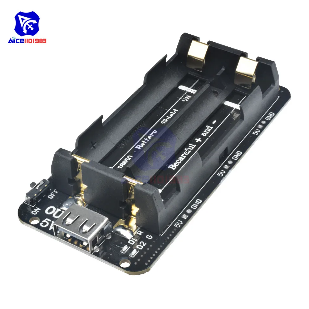 

diymore ESP8266 ESP32 2*18650 Lithium Battery Shield V8 5V 2.2A Power Bank Battery Charging Module Micro USB Type-C for Arduino