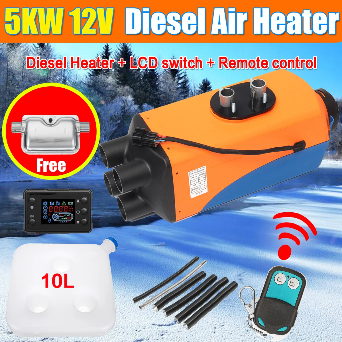 

KROAK Car Heater 12V 5KW Air Diesels Heater Parking Heater With LCD Remote Control for RV Motorhome Trailer Trucks Boats