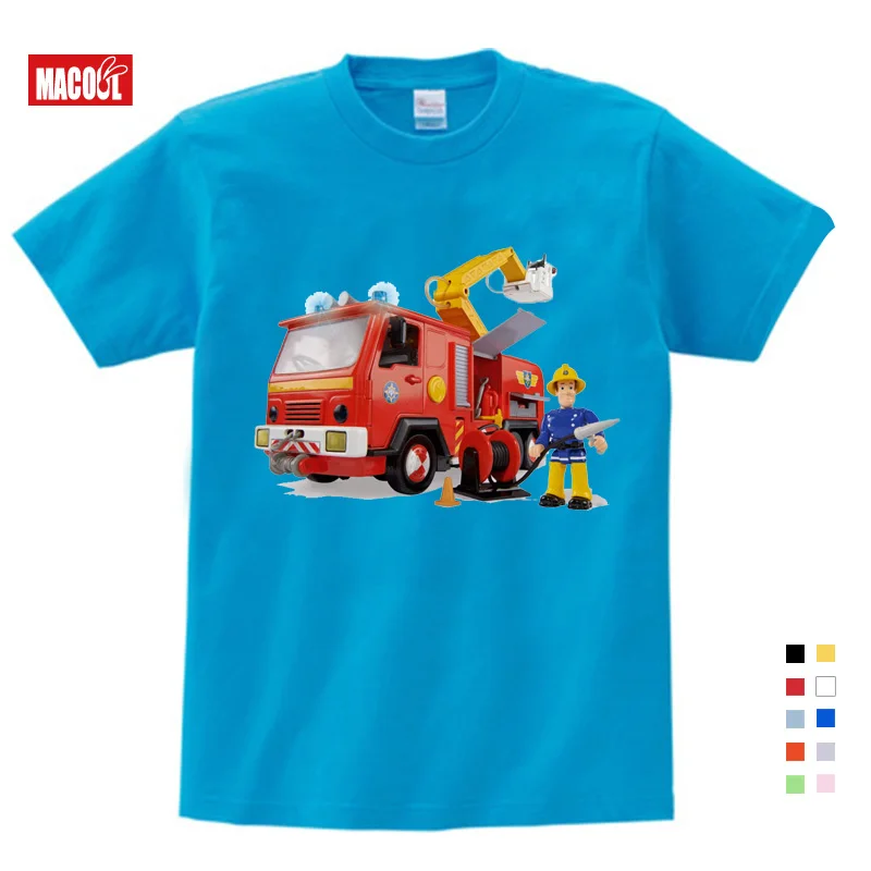 2019 Children Cartoon Fireman Sam Print Cotton T-shirts for Boy Shirt Girl Short Sleeve Tee Tops Clothes Kids Clothing 3T-9T