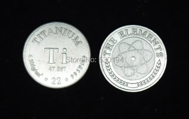 

99.5% High Purity TITANIUM Ti Metal Carved Element Periodic Table Coin Shape