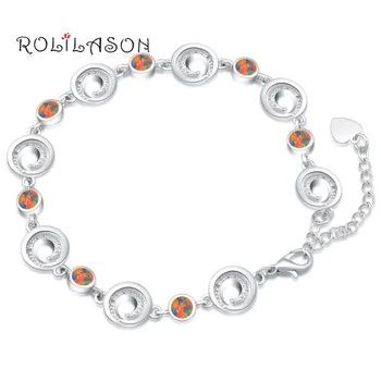 

ROLILASON alibaba-express Brown Created Fire Opal 925 Silver Stamped Charm Bracelets Women snap jewelry pulseras OBs086
