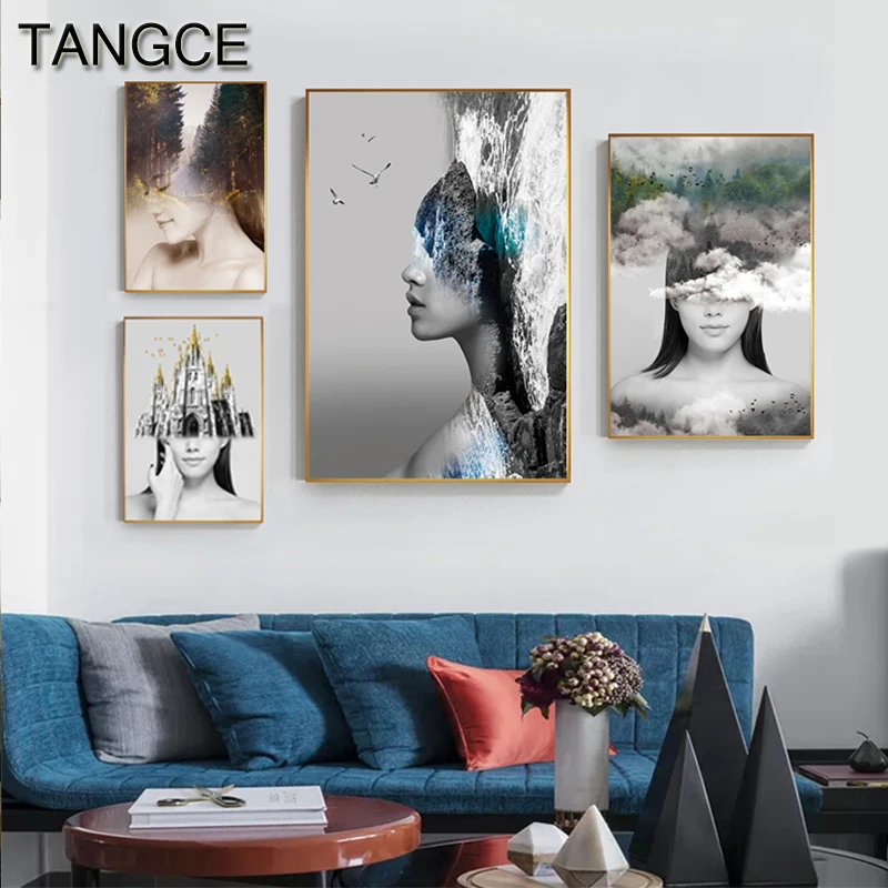 

Abstract Natural Girl In Flog Canvas Painting Wonderful Earth View Print And Poster For Living room Aisle Entrance Nordic Decor