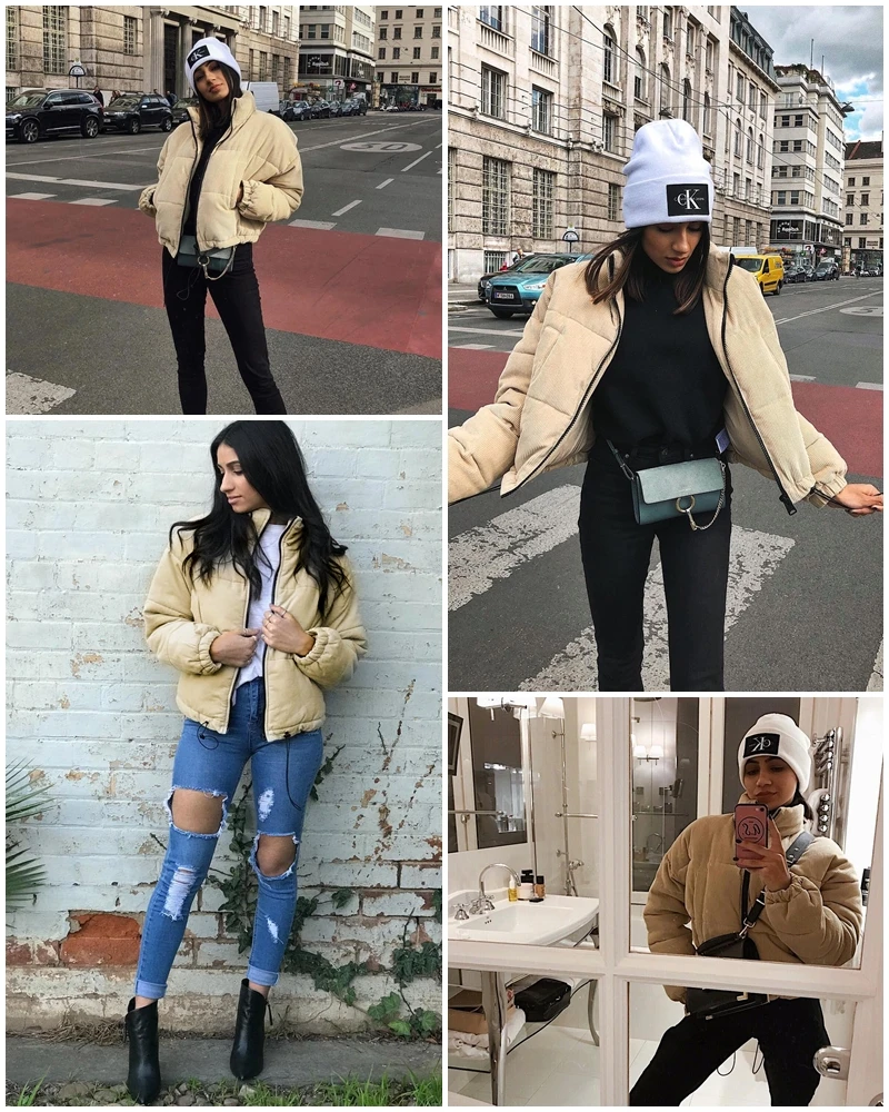 Casual Corduroy Thick Parka Women Oversize Streetwear Jacket Coat