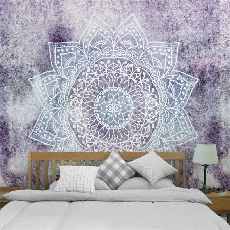 Hot Retro Gray Mandala Pattern Hanging Tapestry Soft Livingroom Wall Tapestry Home Art Polyester Tapestry Floor Carpet