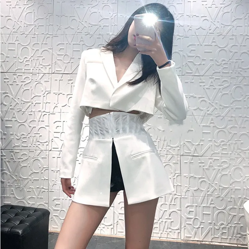 Hot Sale Spring 2019 Fashion Ol Long Sleeve Women Blazer Female Lapel Tunic Patchwork White Suit