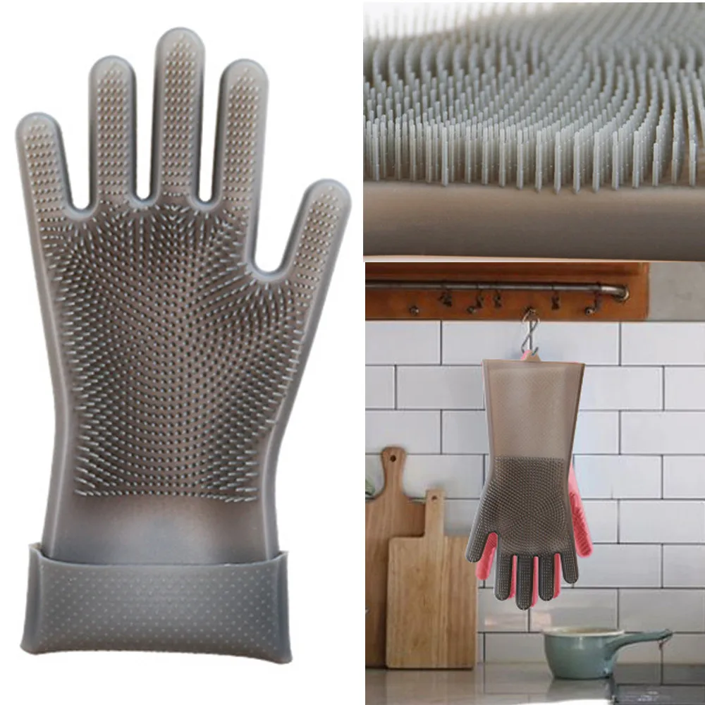 Magic Reusable Silicone Gloves Cleaning Brush Scrubber Gloves Heat Resistant dishwashing gloves