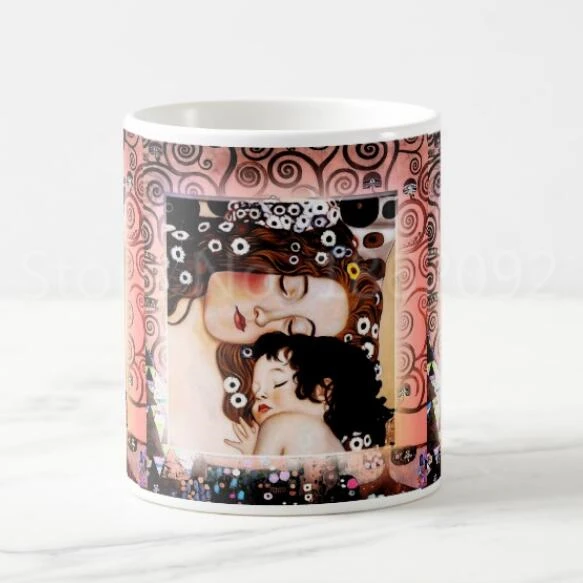 

Novelty Art Design Mother Mom Gifts Gustav Klimt Mother and Child Coffee Tea Mugs Cups Stylish Nouveau Cups for Mummy Home Decor