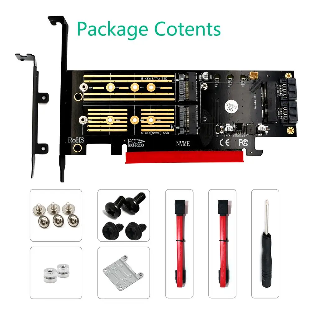 SP new Upgrade Version 3 in 1 Msata and M.2 NGFF NVME SATA SSD to PCI-E 4X and SATA3 Adapter Supports PCIE M.2 SSD