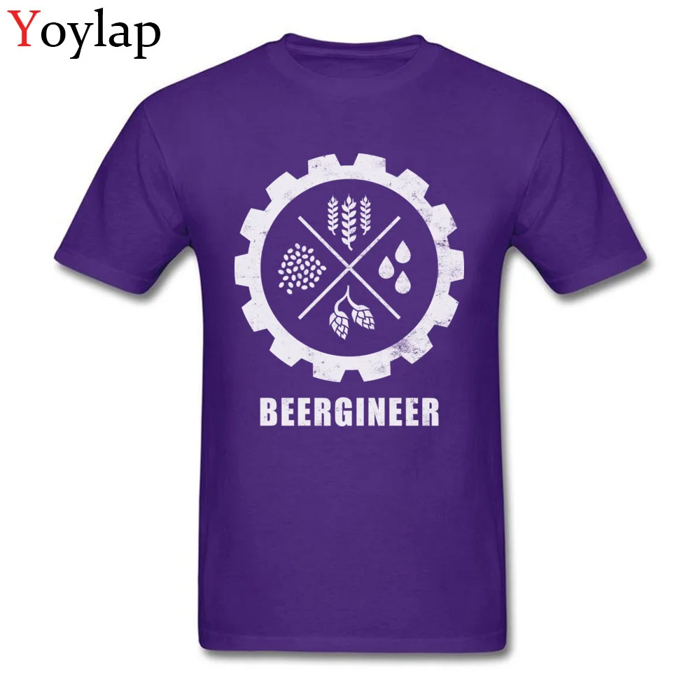 Funny Unique T-shirts Crewneck Cotton Fabric Beergineer Gear T-Shirt Student Tops Tees Short Sleeve Summer Autumn Unique Tee-Shirt purple