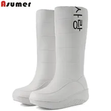 ASUMER/Большие размеры 35-44, новые российские теплые женские сапоги до колена на платформе с густым мехом обувь зимние сапоги