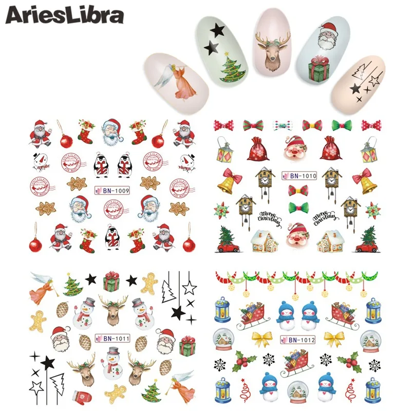 Наклейки для ногтей AriesLibra наклейки Рождественская серия переводные Мультяшные