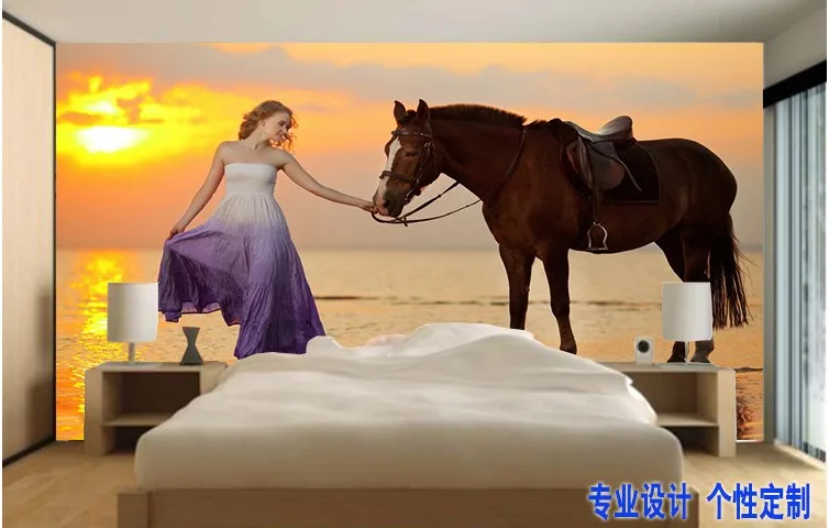 

Large 3d cartoon murals bedroom of children room sofa TV setting wall horse women non-woven wallpaper cartoon romantic house