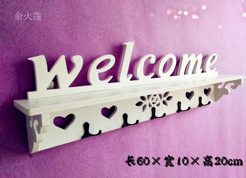 

European style white wood wall shelf decoration creative wood coat rack welcome sign in home decor