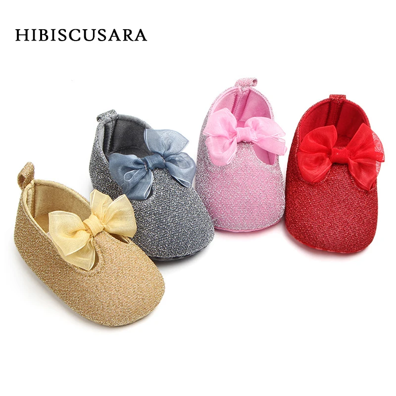 

Princess Baby Shoes Infant Girl Soft Sole First Walkers Shiny Shoes With Lace Bow Toddler Glitter Prewalkers Gold, Silver