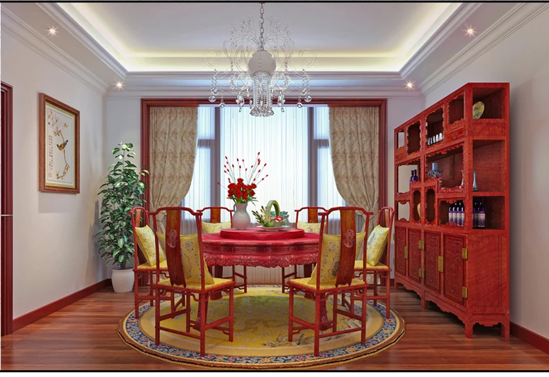 Dining Table Set 1 Round table & 6 Armchairs Rosewood Conference Desk Chinese Classical Antique Solid Wood backed Chair Annatto Dining Table Set 1 Round table & 6 Armchairs Rosewood Conference Desk Chinese Classical Antique Solid Wood backed Chair Annatto